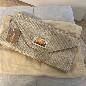 Francesca's Collections Tan and Gold Envelope Clutch